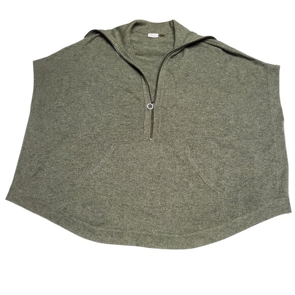 KINROSS 100% Cashmere Short Sleeve Quarter Zip Poncho One Size Zip Collar Olive - Picture 5 of 7